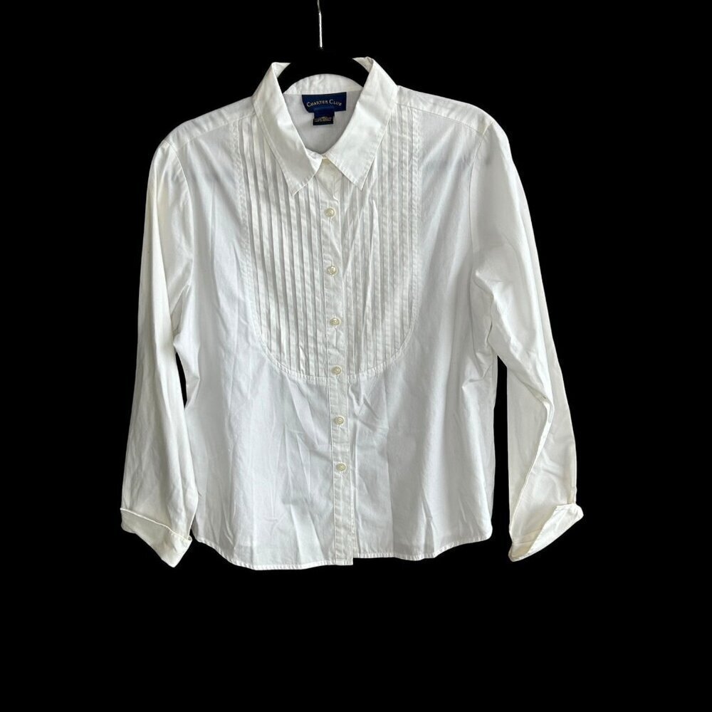 Charter Club White Tuxedo Pleat Bib 100% Cotton Shirt Size 14